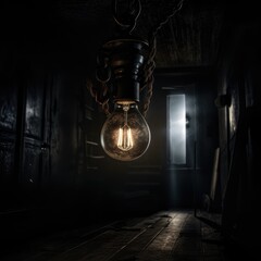 Eine einzelne, leuchtende Glühbirne auf einem schwarzen Hintergrund
