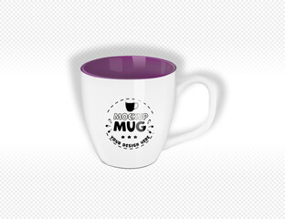 Mockup cup mug with a purple rim on transparent background with logo