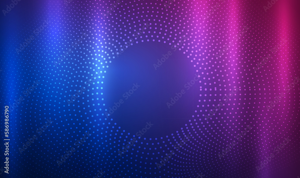 Poster abstract blue and red dynamic wavy line dotted texture ,dark blue background with copy space. techno