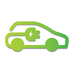 Electric car with plug green icon symbol.