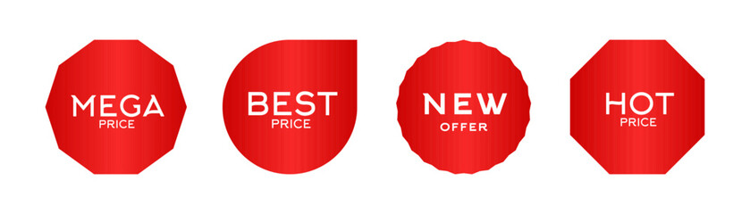 Set of Price tags. Discount red ribbons. Sale and shopping tags. Vector collection