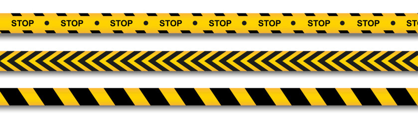 Warning and danger crossed tapes isolated. Police and crime lines. Caution tape. Seamless barrier tape. Vector illustration