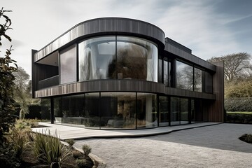 Obraz na płótnie Canvas Luxury Modern Home with Large Windows and Contemporary Design, Generative AI