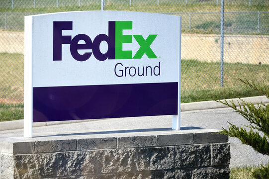 FedEx Ground sign in front of a distribution center 
