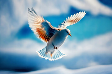 Obraz premium White dove flying in the sky. Generative AI.