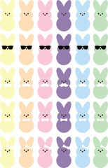 Easter peeps marshmallow collection with bow ties, mustaches and sunglasses.