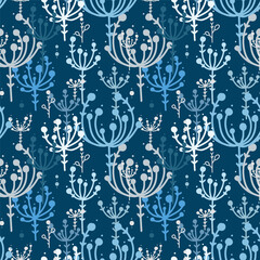 Seamless vector pattern of plant umbrellas, bunches, inflorescences and seeds.