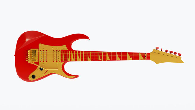 3D render of red and gold electric guitar isolated on white background