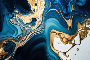 Gold and Blue Marbling Abstract Background generative ai