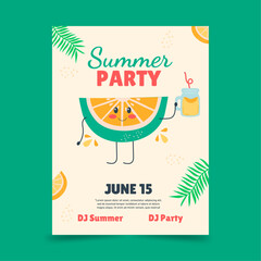 Flat cartoon summer party poster template
