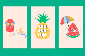 Collection of summer posters with summer lettering