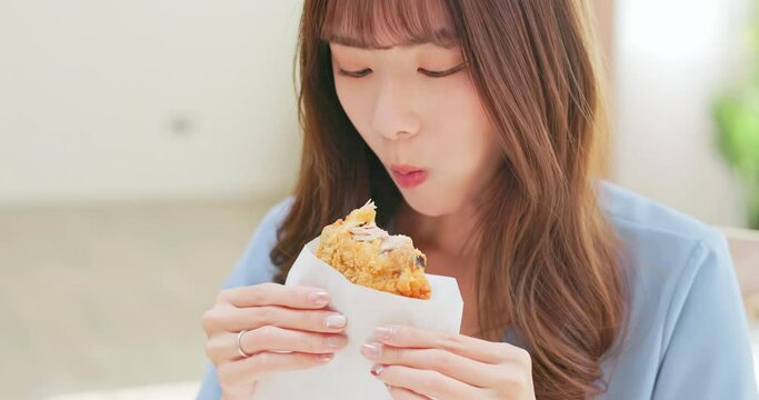 girl bit fried chicken cutlet