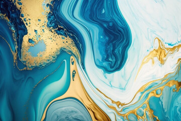 Gold and Blue Marbling Abstract Background generative ai