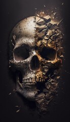 Fragmented Fortune as a Shattered Golden Skull Revealing Its Former Wealth Generated by AI