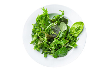 green salad leaves mix mix micro green, healthy snack food on the table copy space food background rustic top view