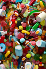 Mixed Colorful Sweets and Assorted Candy Background