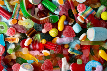 Mixed Colorful Sweets and Assorted Candy Background