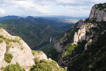 Fototapeta premium The green Mountains. The blue sky up the rocks. 