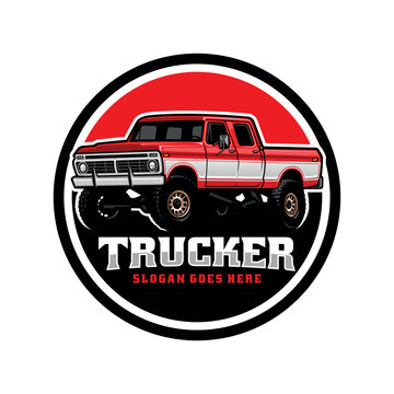 American Pickup Truck Illustration Emblem Logo Vector