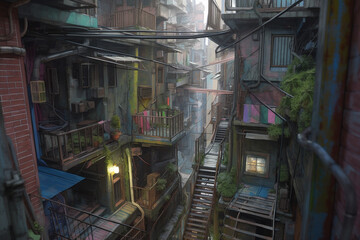 Futuristic asian town. Generative AI illustration