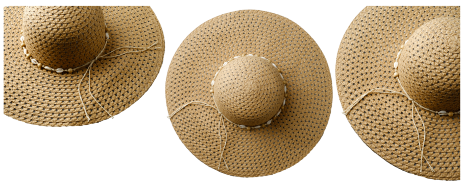 Straw sun hat with ribbon on transparent background, sun protection. Vintage Panama hat