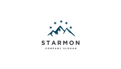 Minimalist Landscape Hills Mountain Peaks with stars Vector logo design