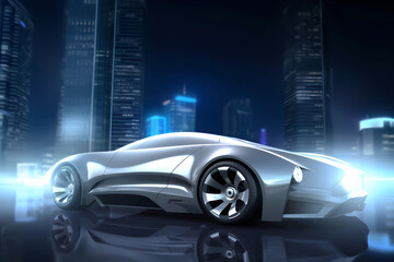 Futuristic Sport Car with City Skyline