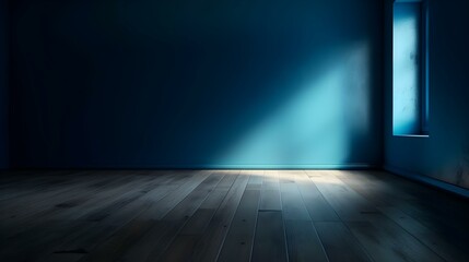 Blue Gradient Wall and Wooden Floor with Light Glare - Interior Background for Presentation
