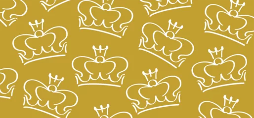 Fotobehang Cartoon golden sketch crown. Graffiti crown icon, Queen or king crowns. Royal imperial coronation symbols, monarch majestic jewel tiara icons. Prins en prinses, diadems or diamond gold crowns © MarkRademaker