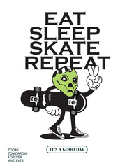 Obraz premium Vector illustration cartoon character skateboarding. Vector design for apparel prints, posters and other uses.