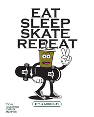 Vector illustration cartoon character skateboarding. Vector design for apparel prints, posters and other uses.