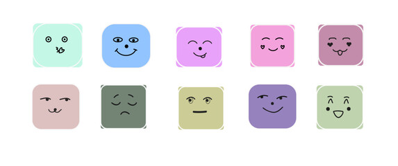 Set of Colorful Emoticons vector illustration,abstract Faces with Various Expression