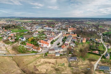 Prószków, województwo opolskie, panorama miasta z drona 