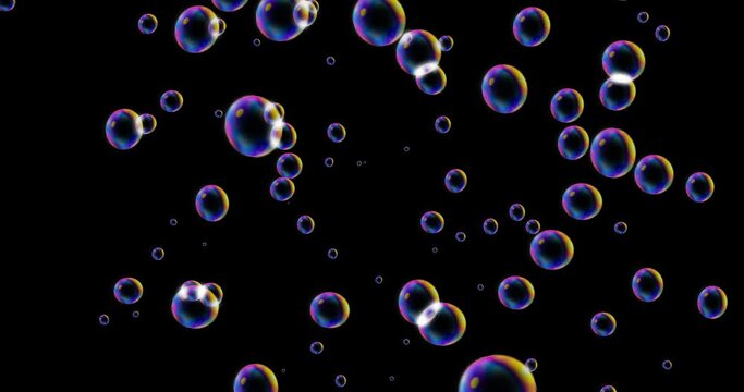 上がっていく虹色に反射するしゃぼん玉(泡）(背景透過)アルファチャンネル付MOV　シャボン玉