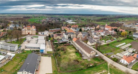 Prószków, województwo opolskie, panorama miasta z drona 