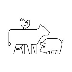 Farm animals logo cow, pig and chicken. Icon design. Template elements
