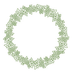 Humulus, hop circle frame floral ornament. Thick line pattern. Editable outline stroke. Vector line.
