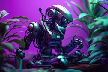Fototapeta premium Robot ai at the computer