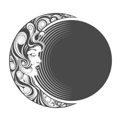 Crescent Moon Female Face Tattoo