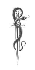 Snake and Sword Engraving Tattoo