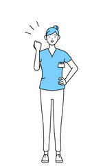 ガッツポーズをする女性看護師、理学療法士、作業療法士、言語聴覚士、看護助手