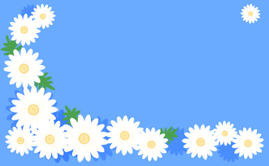 白いマーガレットのL字フレーム スカイブルー背景 イラスト素材 色違い・差分有