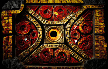 Obraz premium Ancient Roman Mystery. Generative AI. A digital painting of an ancient Roman mosaic with a mysterious theme.
