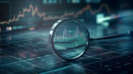 Magnifying glass search of investing and stock market. generative AI