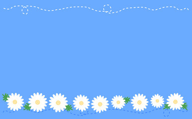 一列に並んだ白いマーガレッット ライトブルー背景 イラスト素材 色違い・差分有