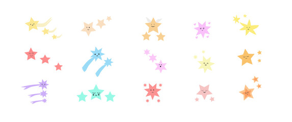 Set of Cute Stars Vector illustration for kids, Isolated Background stickers