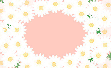 白いマーガレットの楕円形フレーム ピンク背景 イラスト素材 色違い・差分有