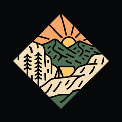 Camping and mountains graphic illustration vector art t-shirt design