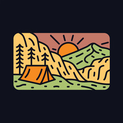 Camping and sunrise mountain graphic illustration vector art t-shirt design