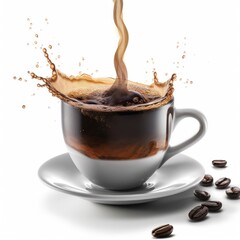 cup of kona coffee with beans - Generated by Generative AI - obrazy, fototapety, plakaty